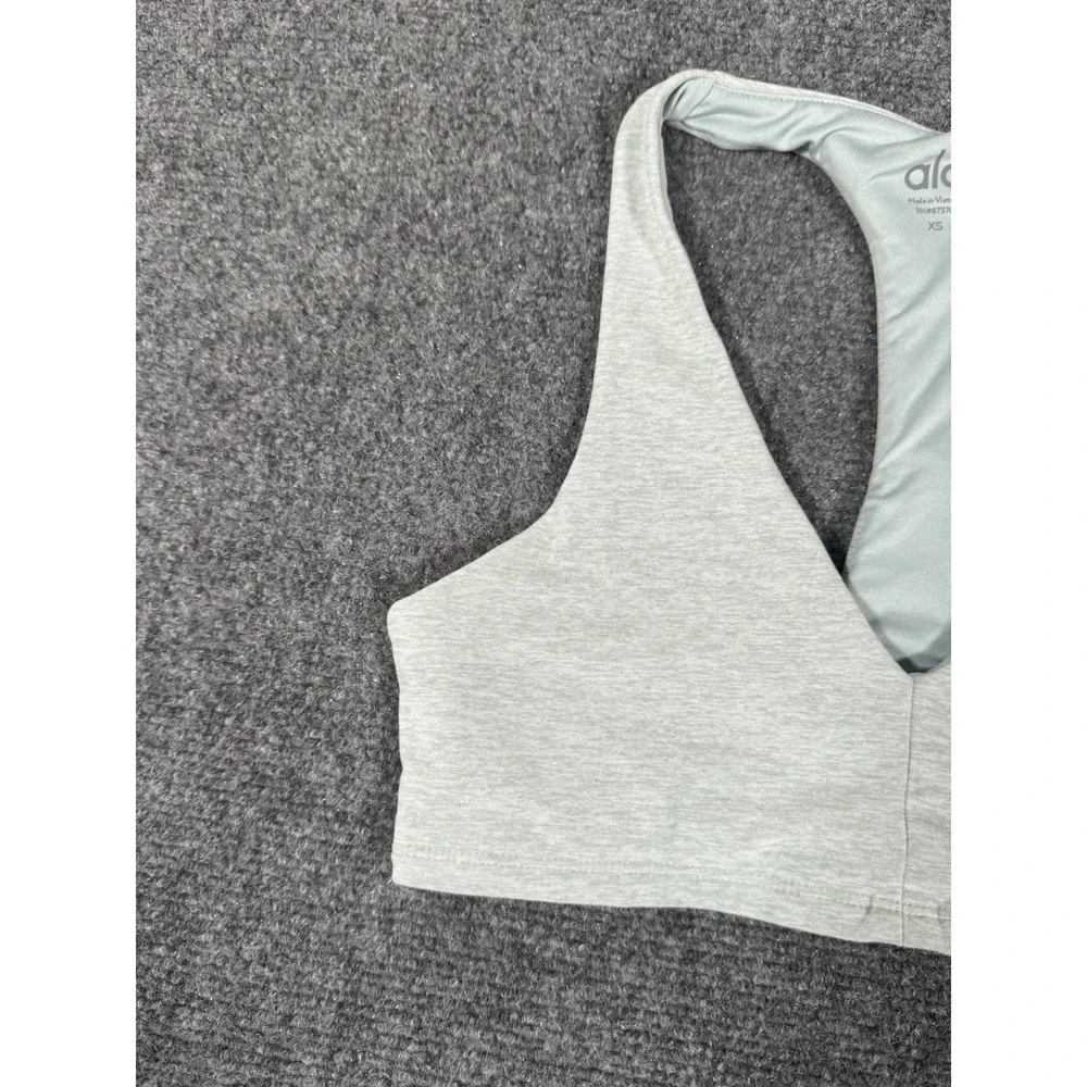 Alo‎ Yoga Alosoft Base Sports Bra Womens XS Green Gray Racerback Athletic EUC